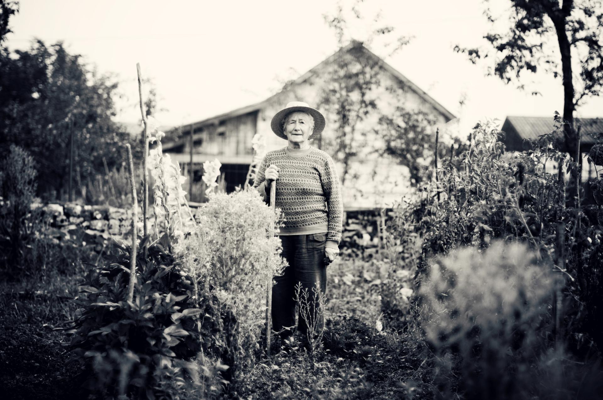 Mamie Paulette dans son potager