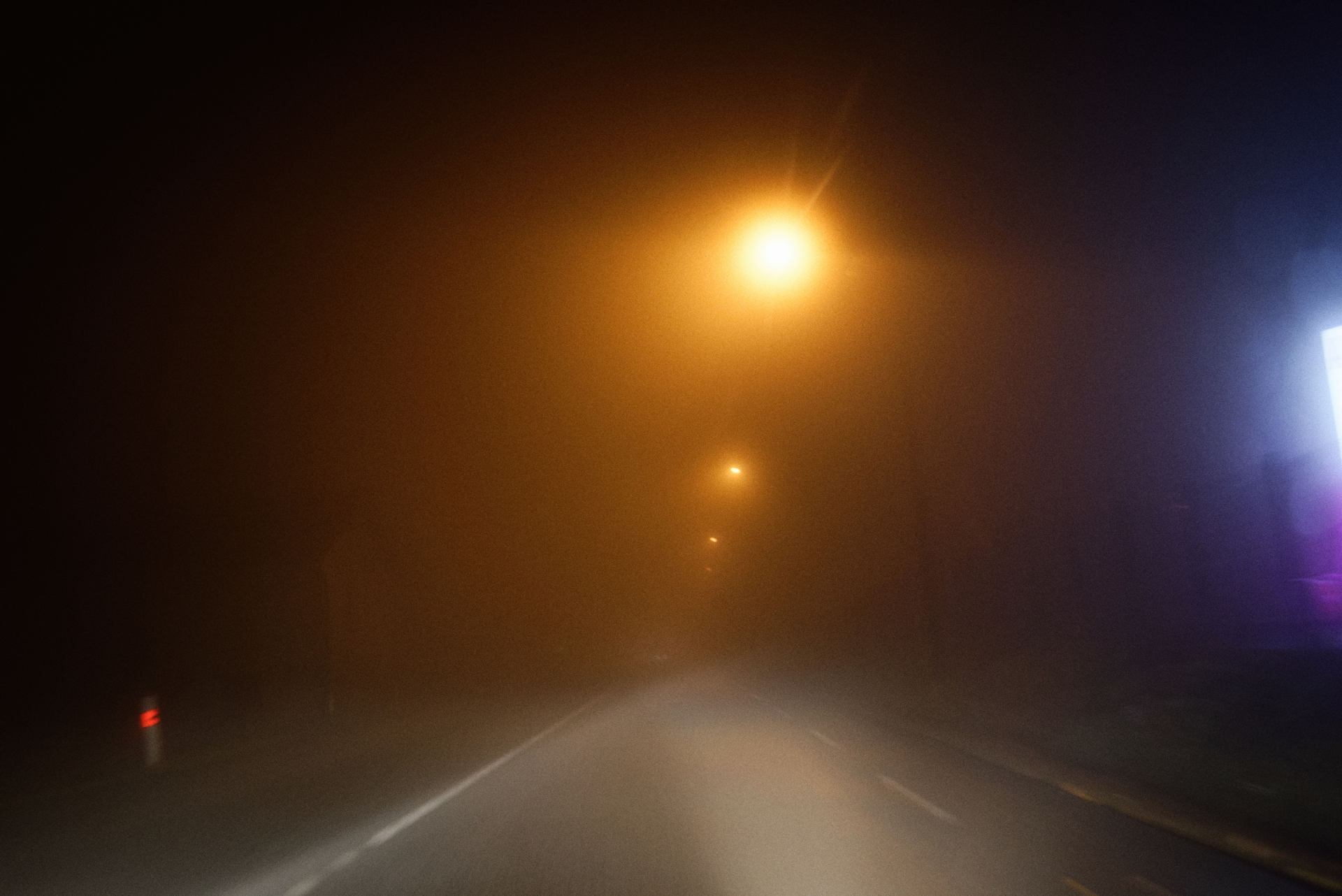 foggy night road