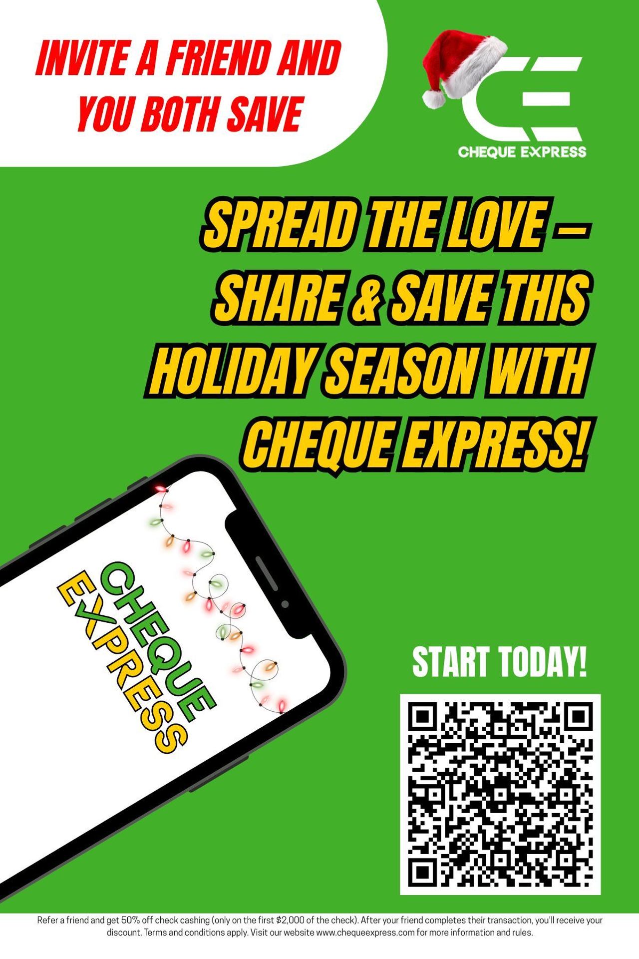 Spread the Joy This Holiday Season — Invite a Friend &amp; Save with Cheque Express